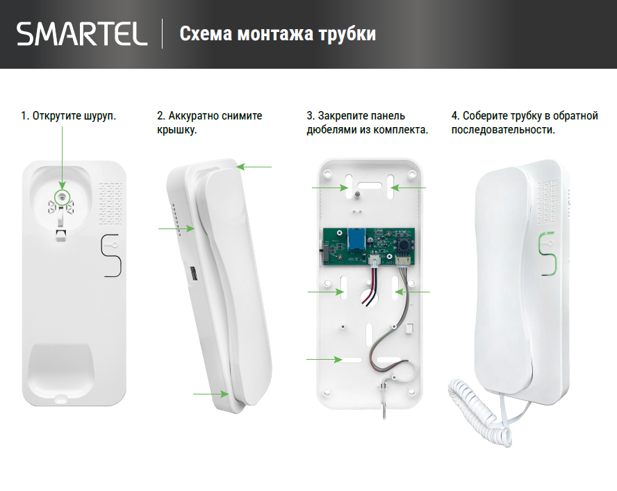 снятие крышки корпуса трубки для крепления на стену